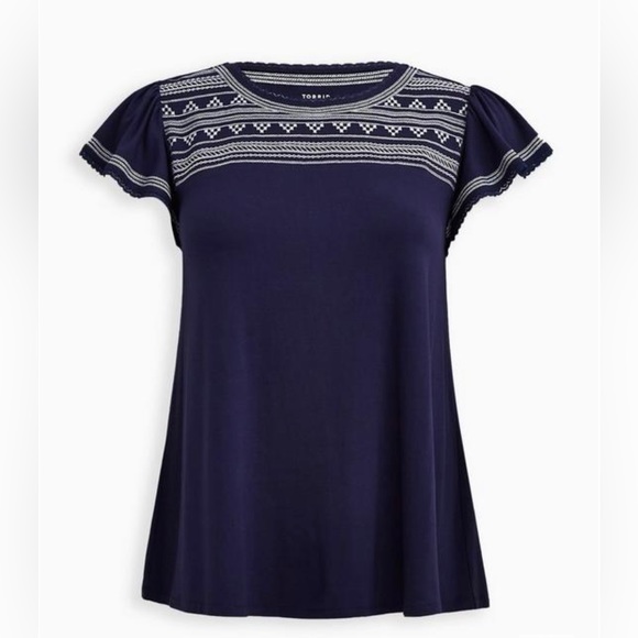 Torrid Super Soft Flutter Sleeve Embroidered Shirt - Picture 2 of 4